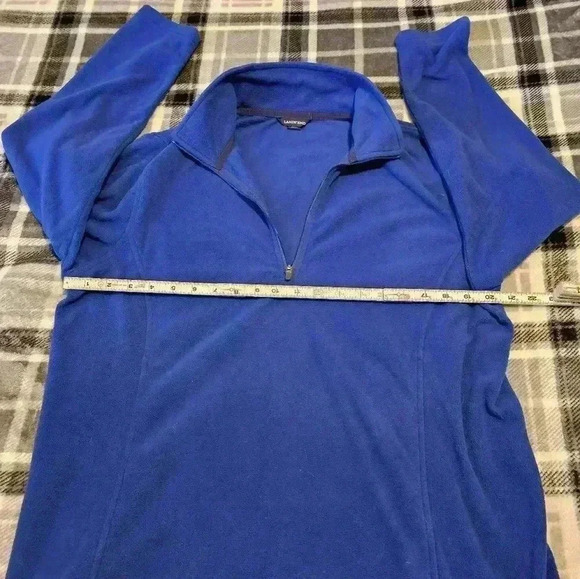 Lands' End, size Large, 100% cotton blue Fleece 1/4 zipper pullover - Picture 3 of 9